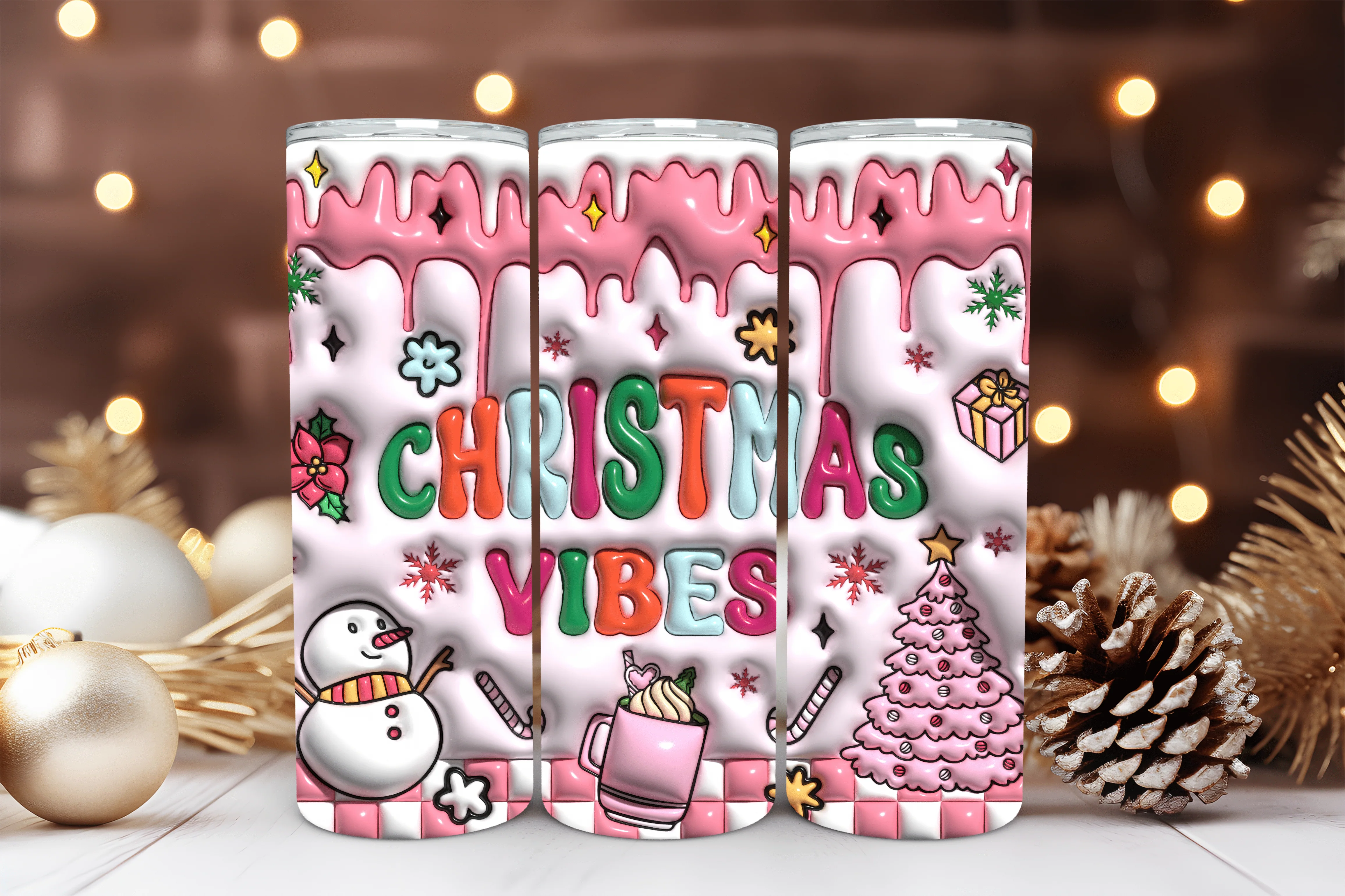 20oz Skinny Tumbler Sublimation Print - Christmas Vibes
