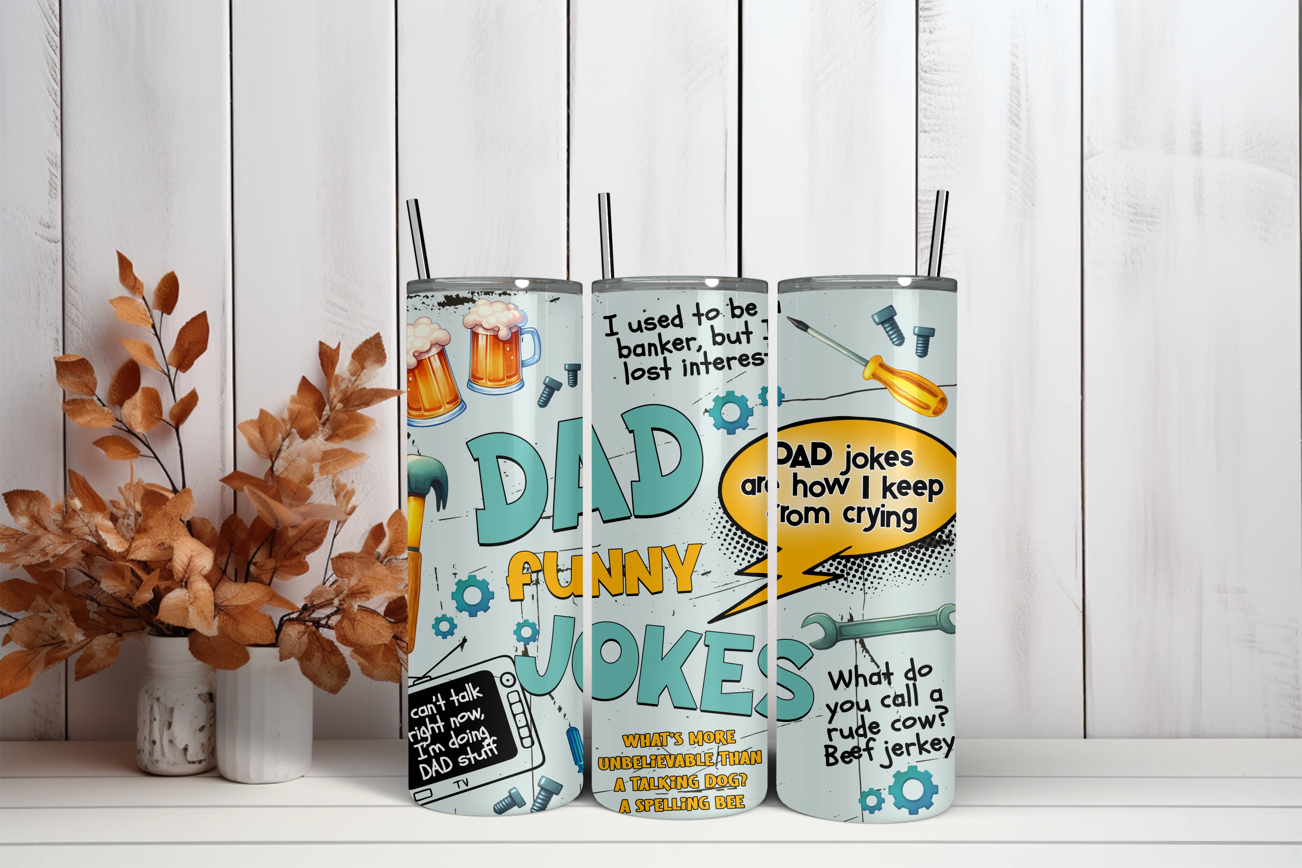 20oz Skinny Tumbler Sublimation Print - Dad Jokes