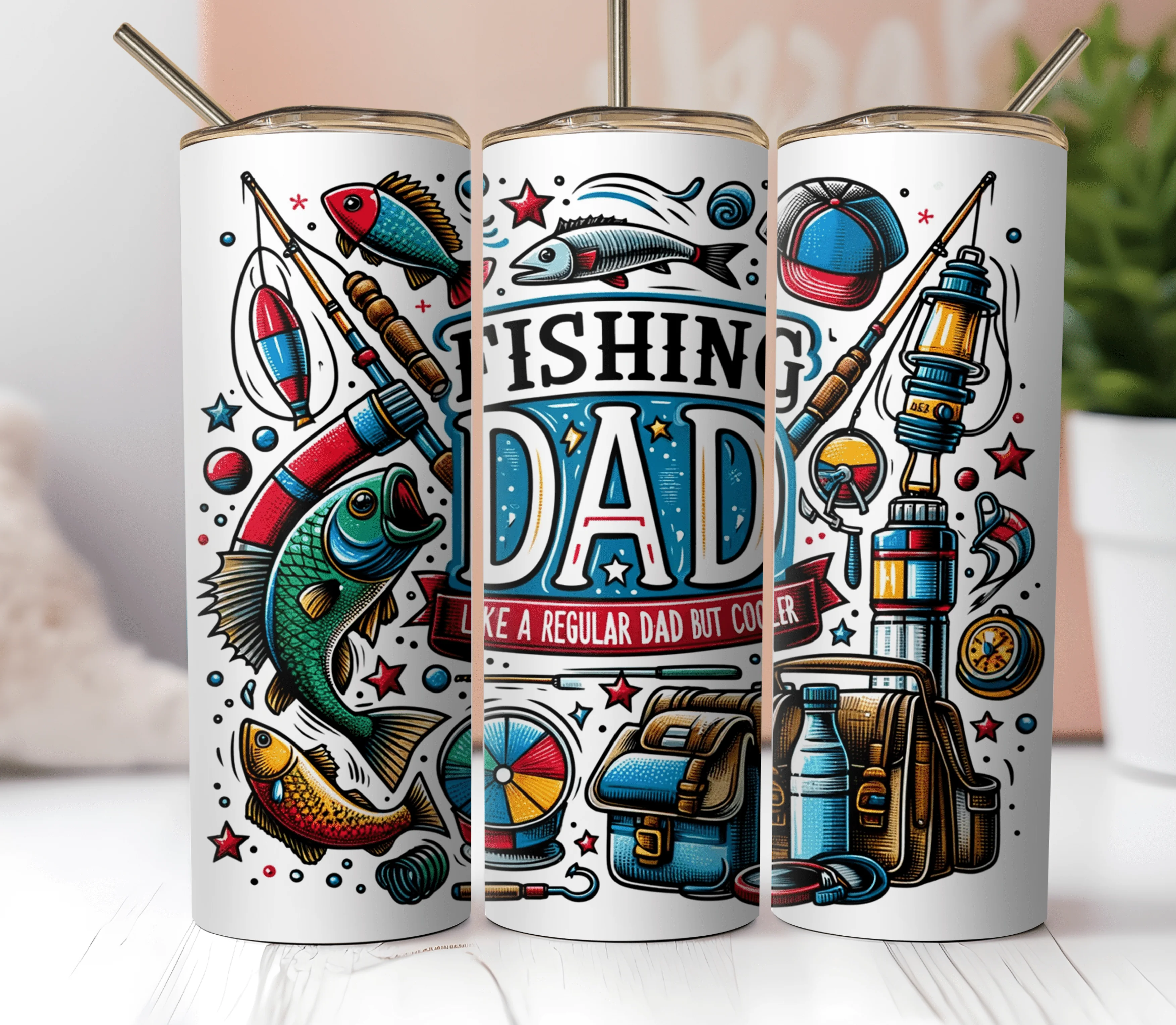 20oz Skinny Tumbler Sublimation Print - Fishing Dad