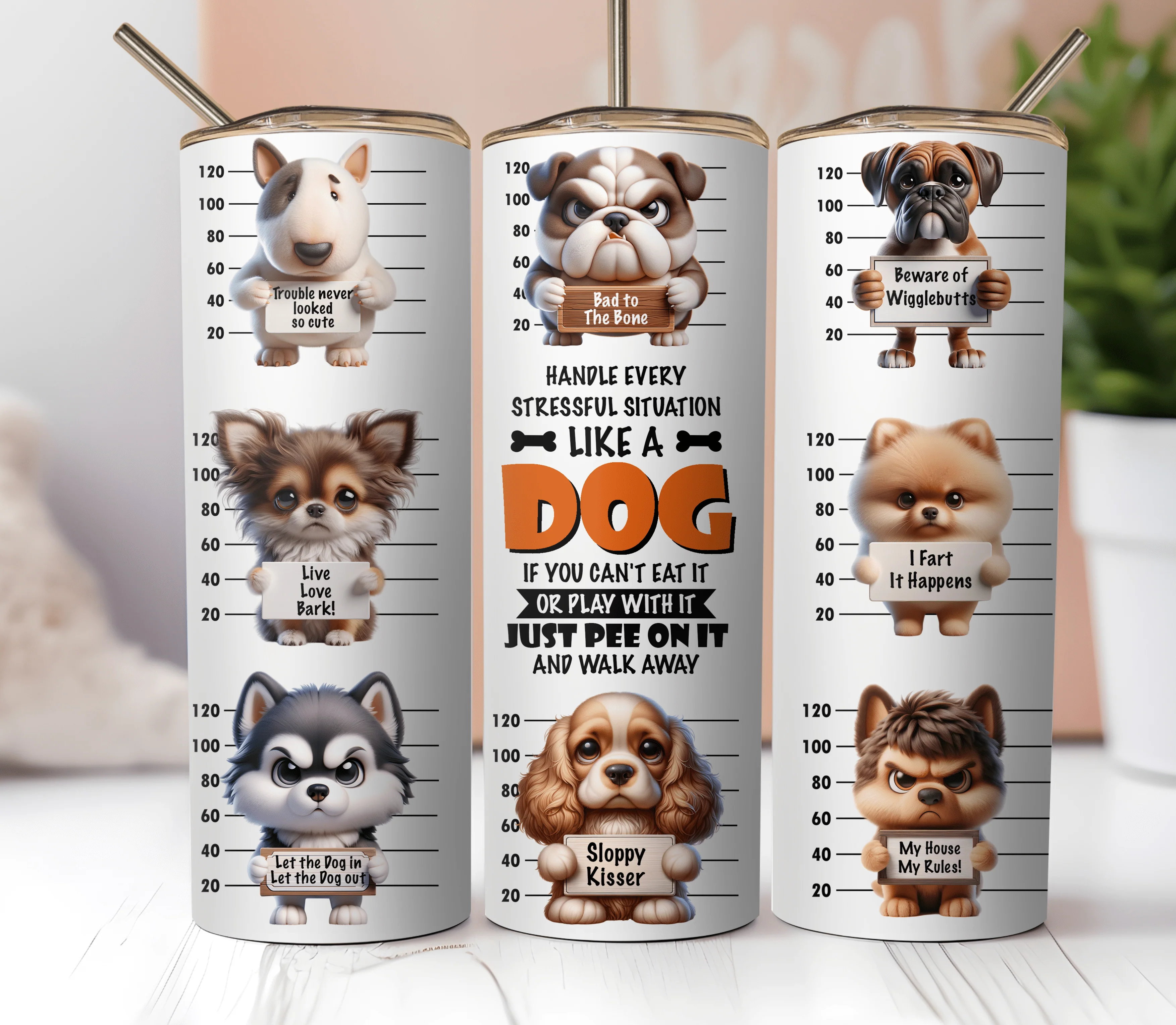 20oz Skinny Tumbler Sublimation Print - Funny Dog