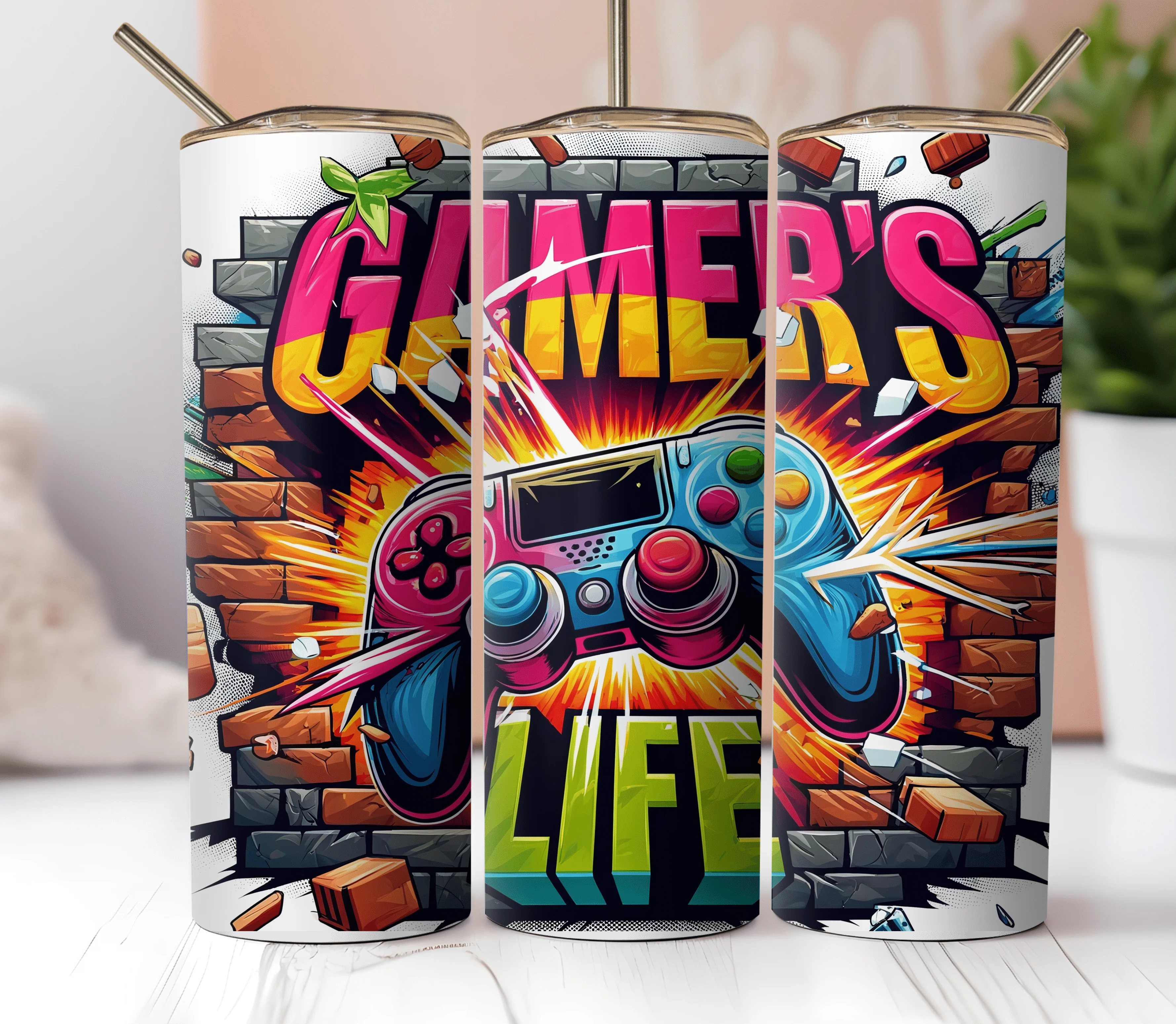 20oz Skinny Tumbler Sublimation Print - Gamer's Life