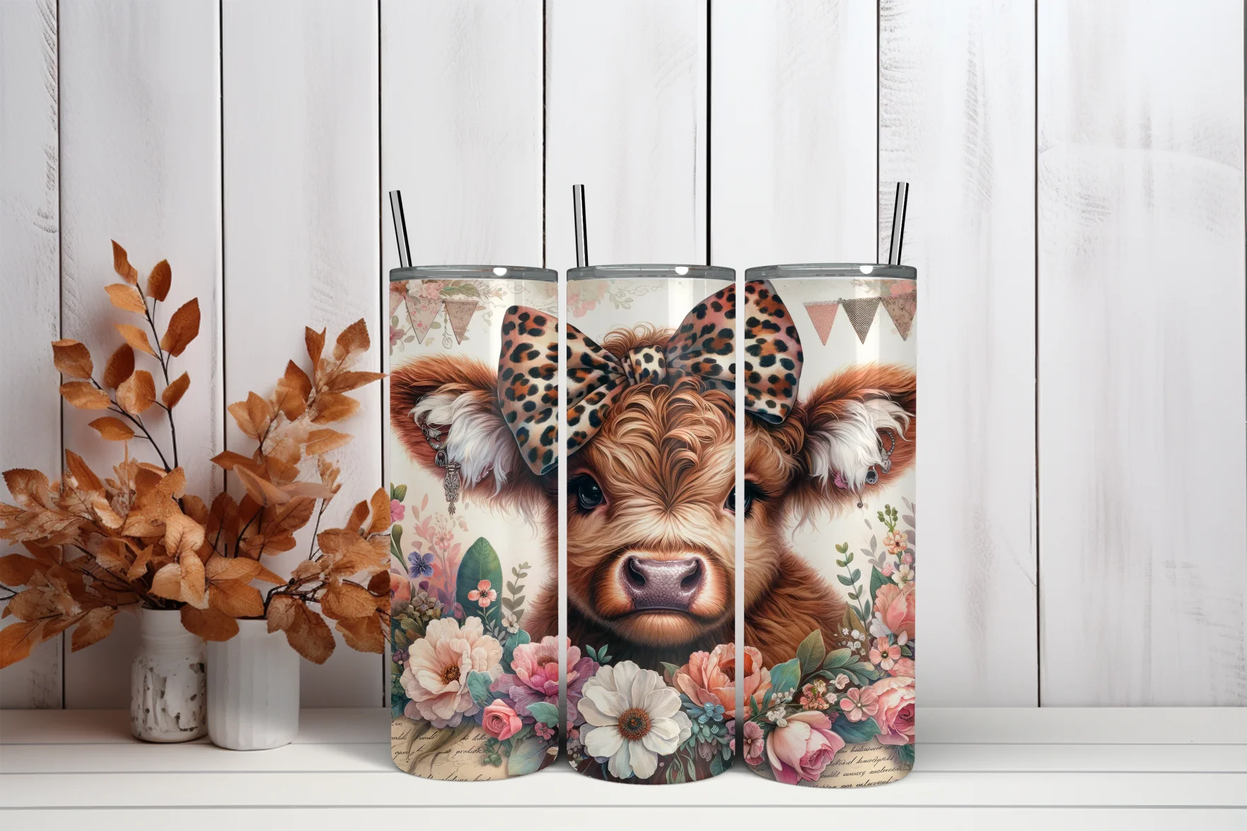 20oz Skinny Tumbler Sublimation Print - Highland Cow