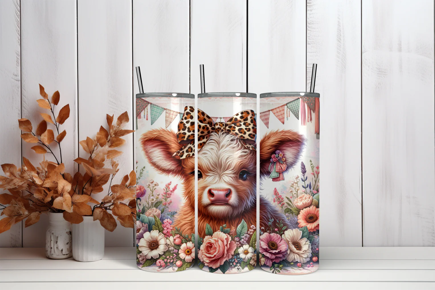 20oz Skinny Tumbler Sublimation Print - Highland Cow