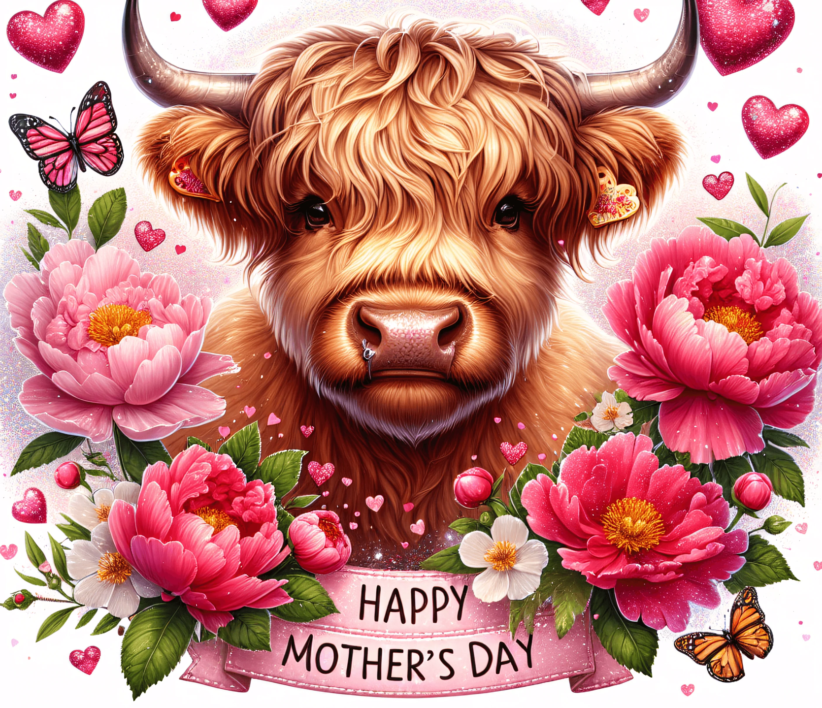 20oz Skinny Tumbler Sublimation Print - Highland Cow Mothers Day - Image 2