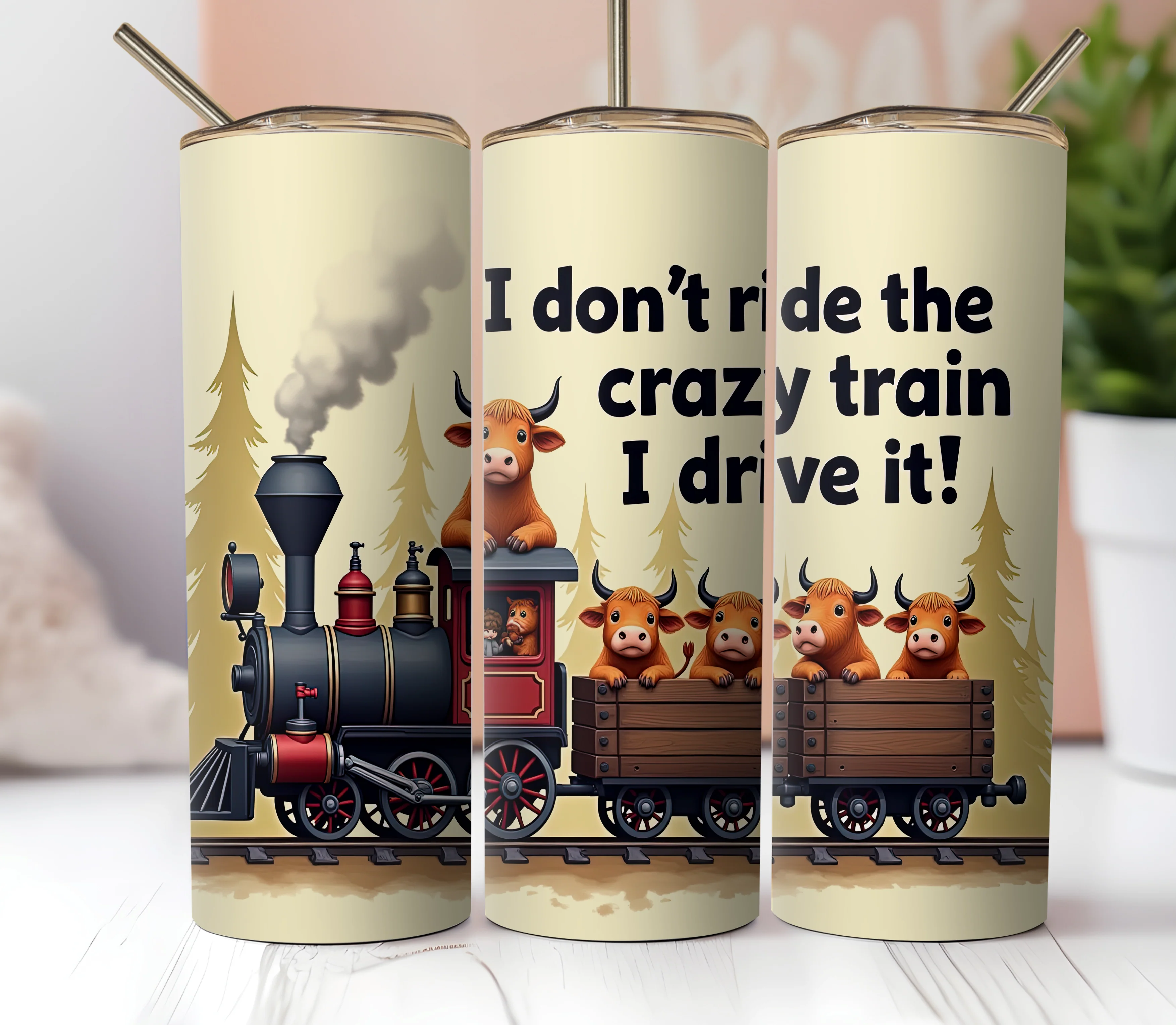 20oz Skinny Tumbler Sublimation Print - I Drive the Crazy Train