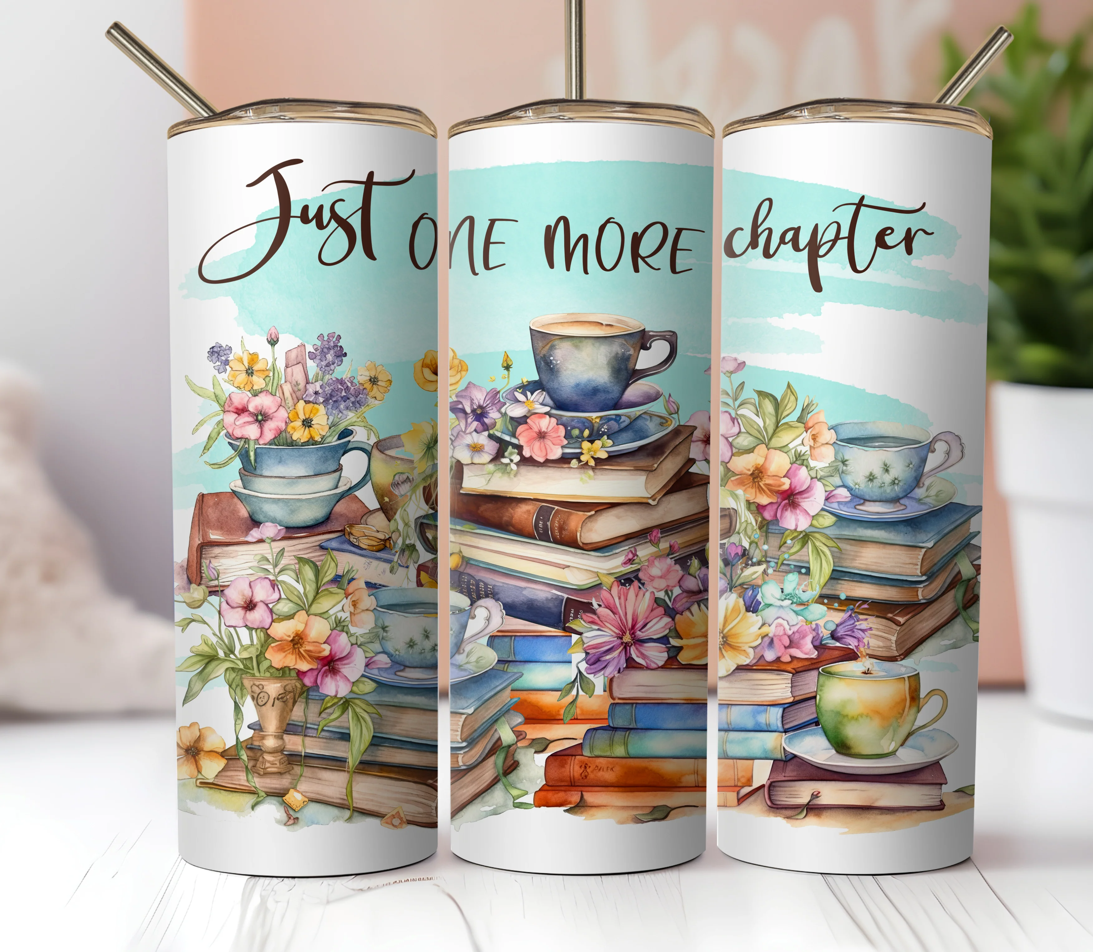 20oz Skinny Tumbler Sublimation Print - Just 1 more Chapter