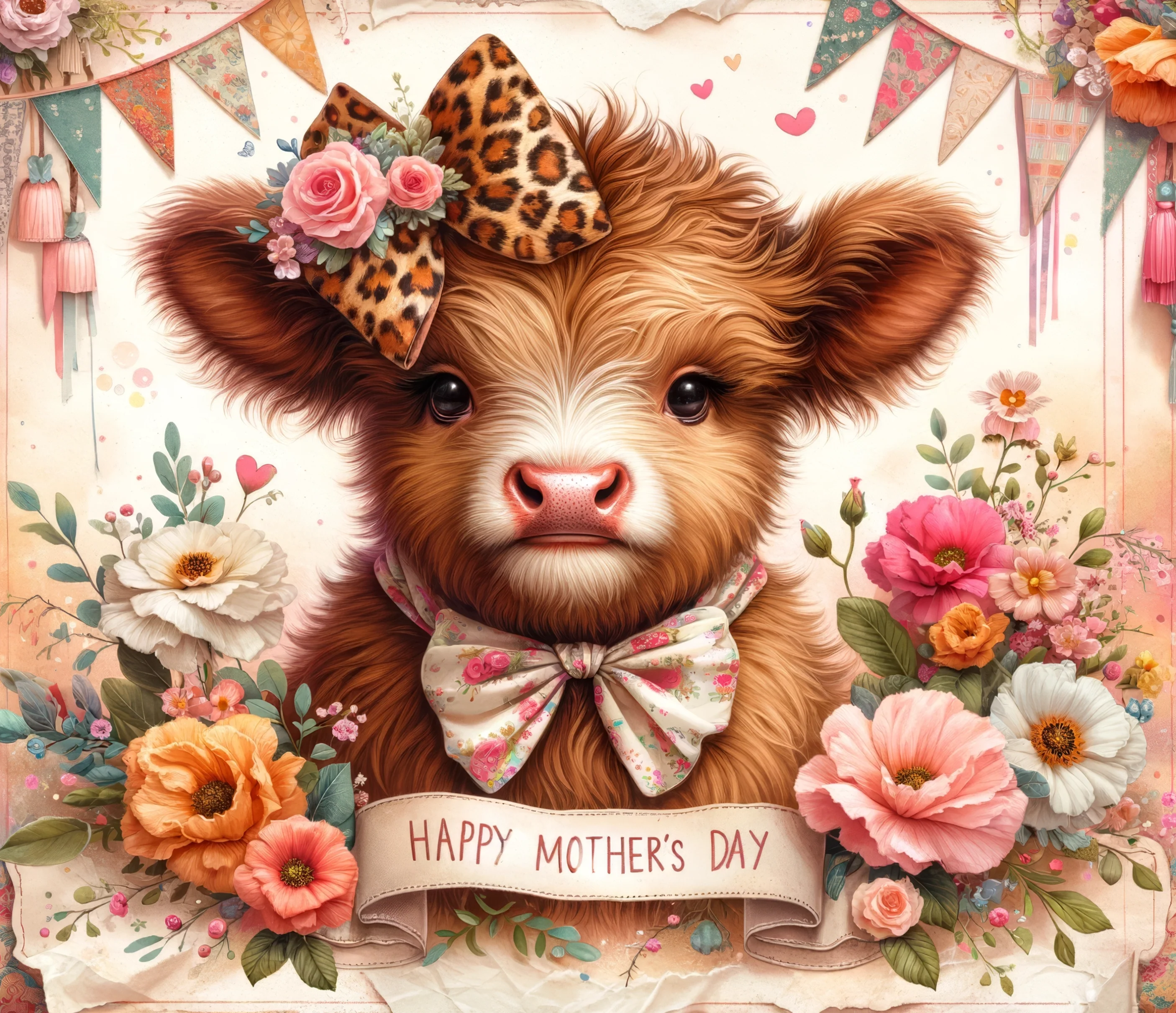 20oz Skinny Tumbler Sublimation Print - Mothers Day Highland Cow - Image 2