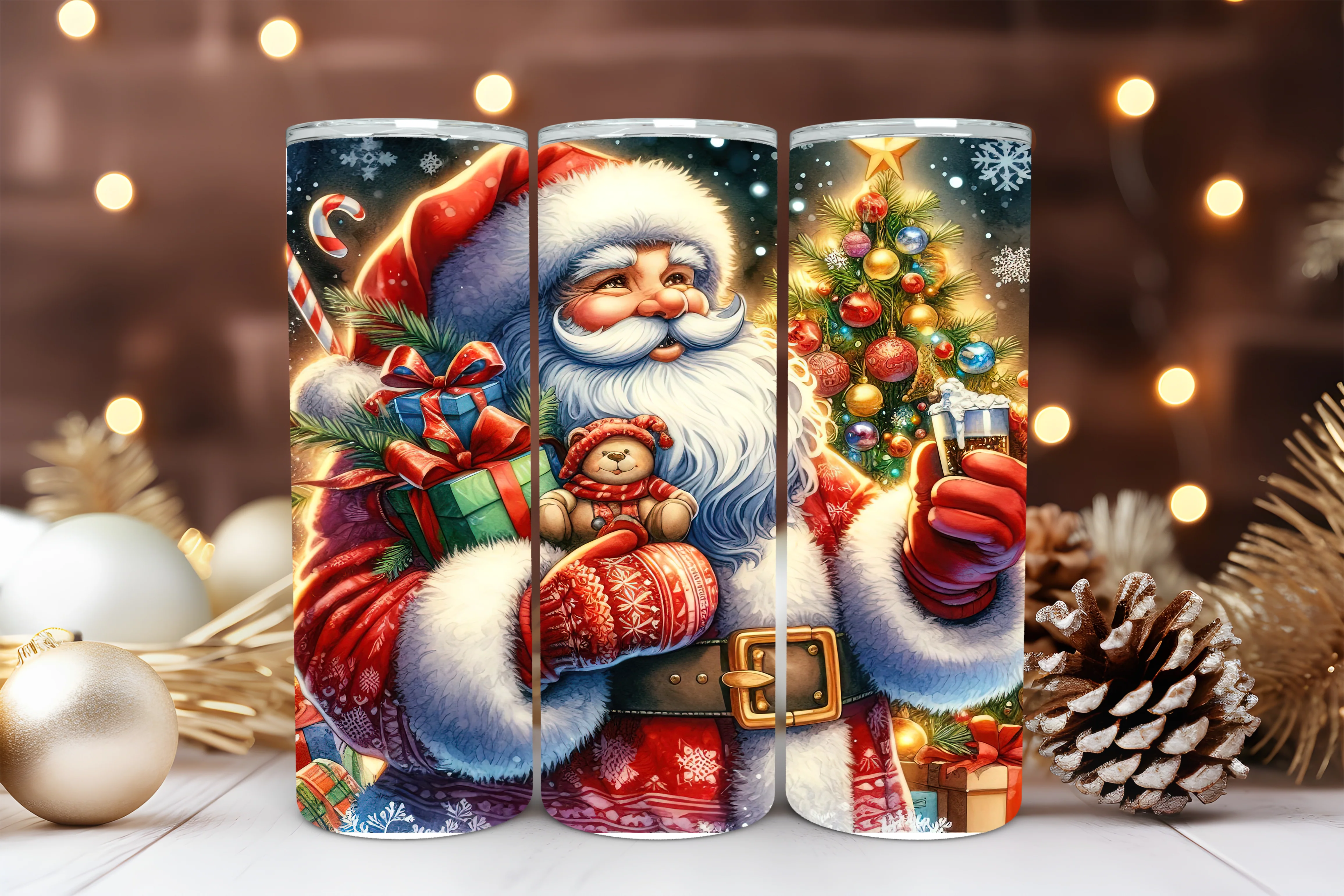 20oz Skinny Tumbler Sublimation Print - Santa Traditional
