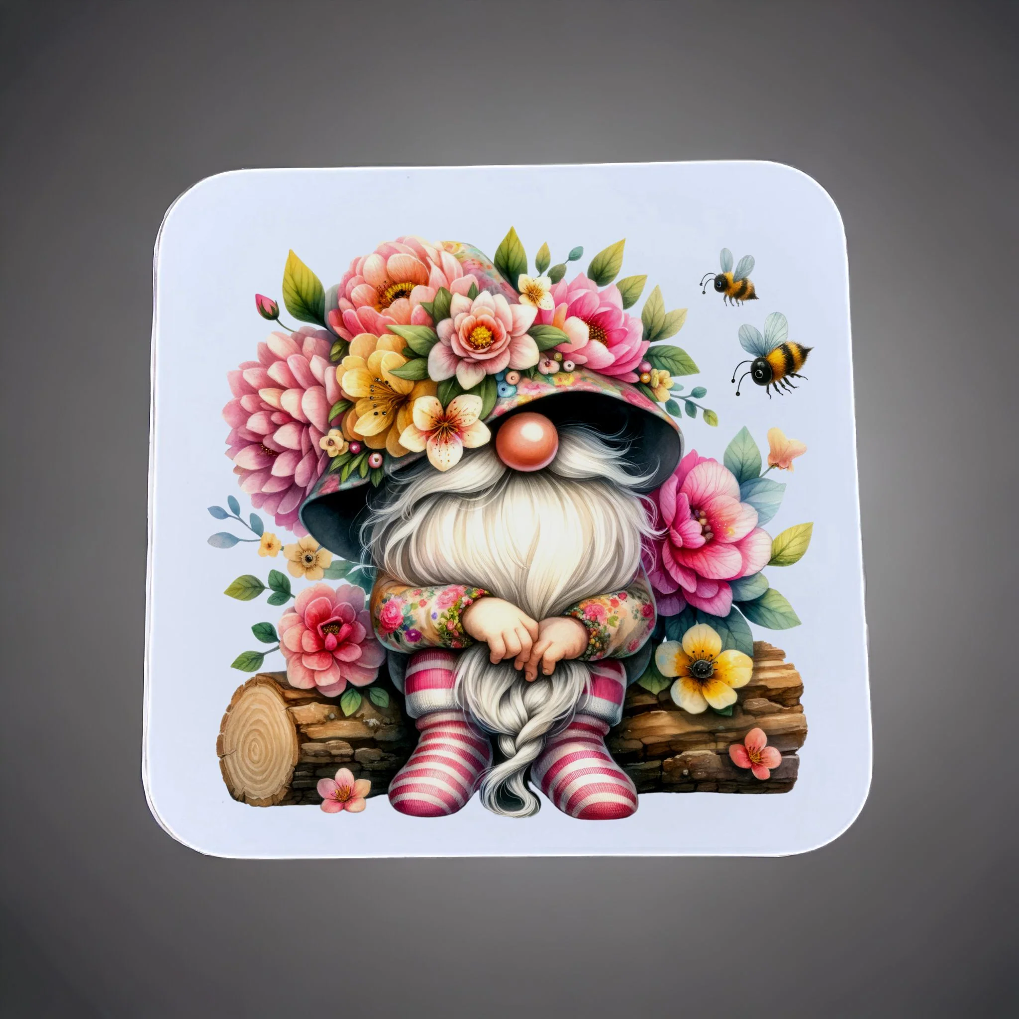Floral Gonk/Gnome Coaster Sublimation Print - Image 3