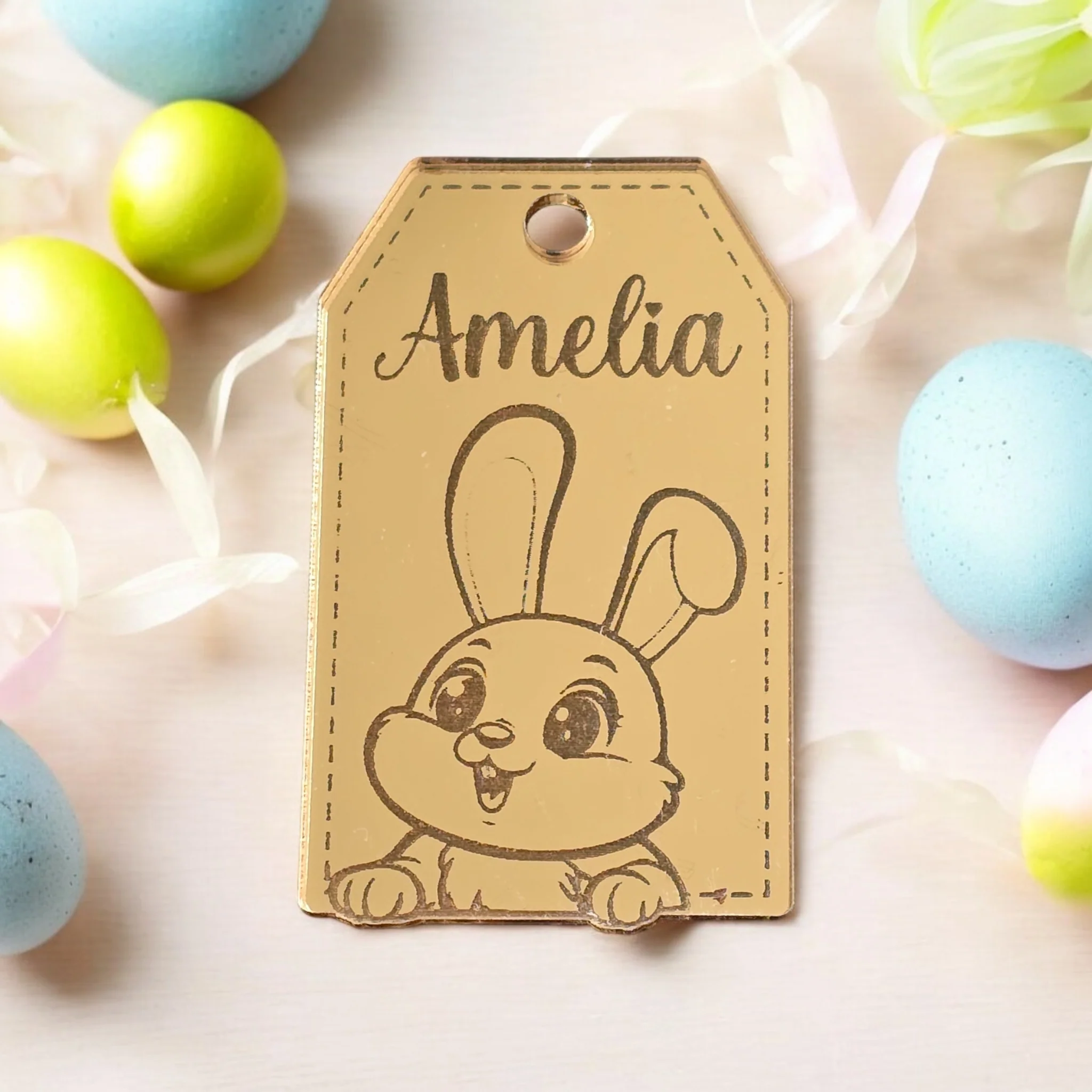 Personalised Acrylic Easter Bunny Tag, Mirror Acrylic - Image 3