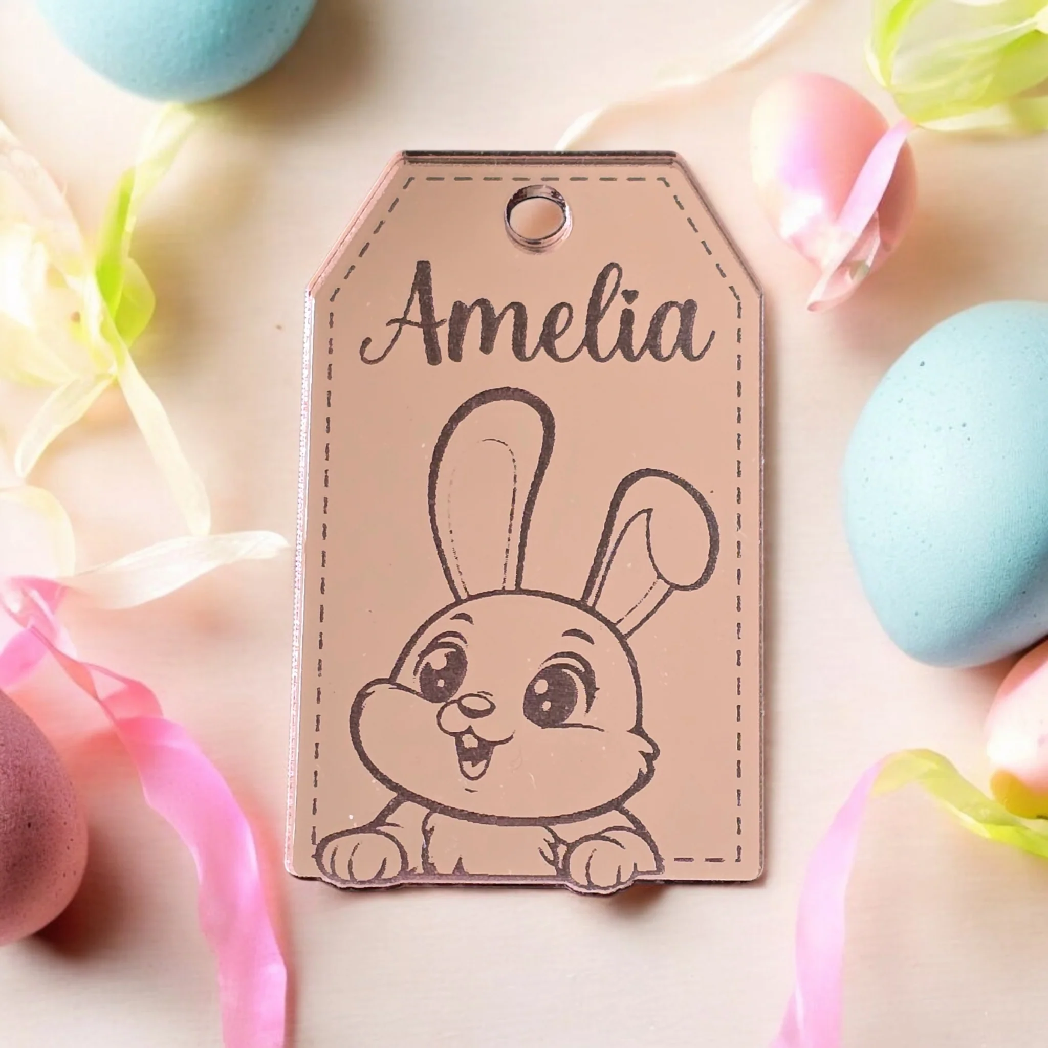Personalised Acrylic Easter Bunny Tag, Mirror Acrylic - Image 4