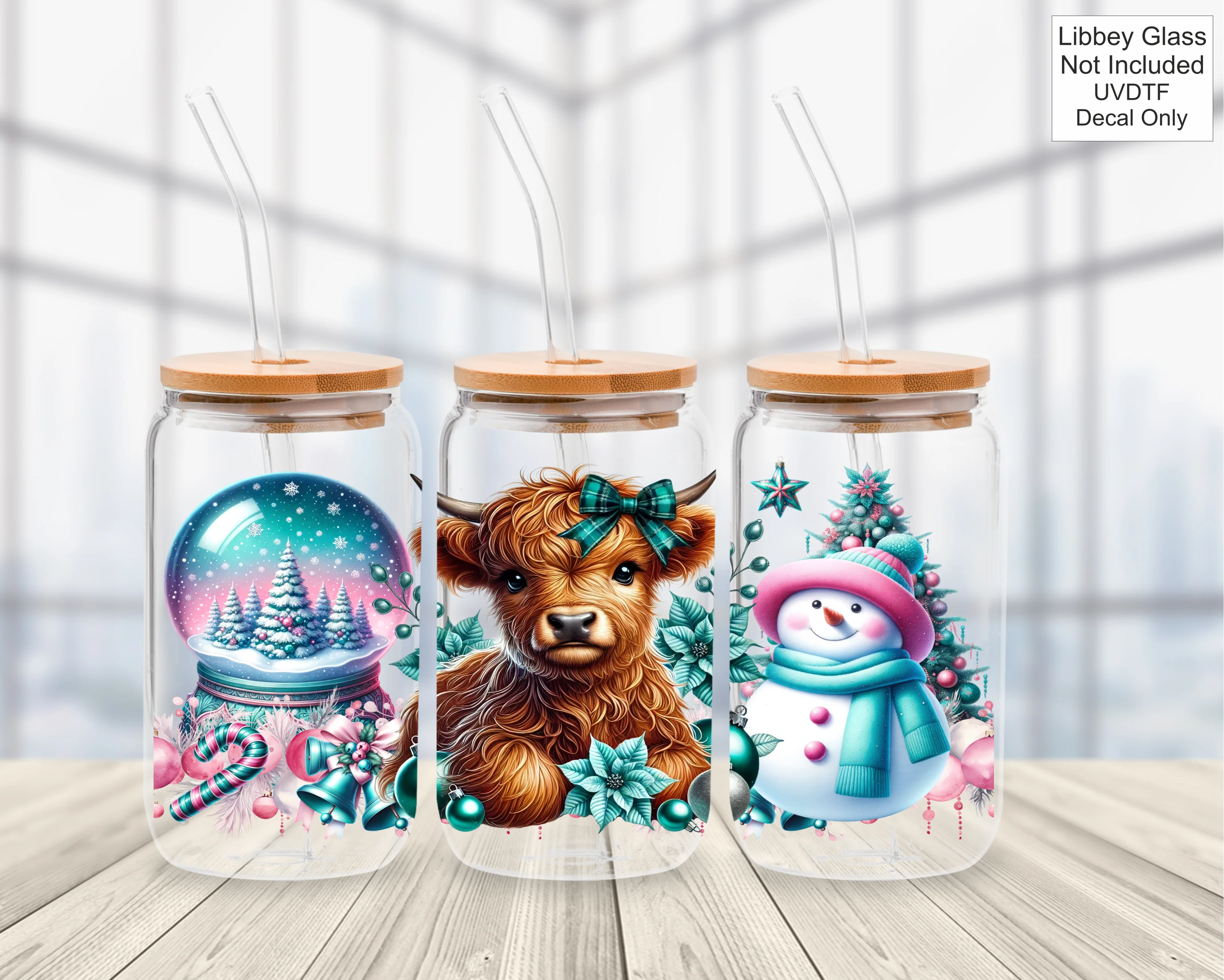 UVDTF 16oz Libbey Glass Wrap - Blue Highland Cow