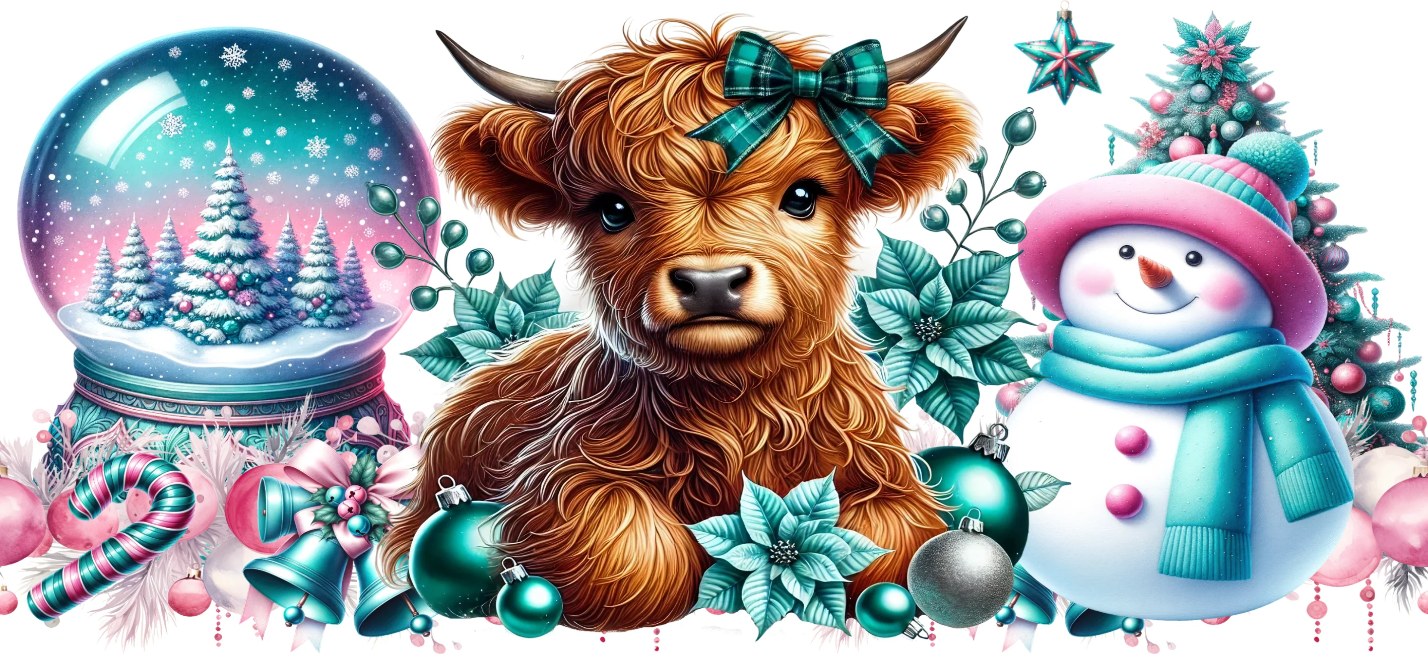 UVDTF 16oz Libbey Glass Wrap - Blue Highland Cow - Image 2