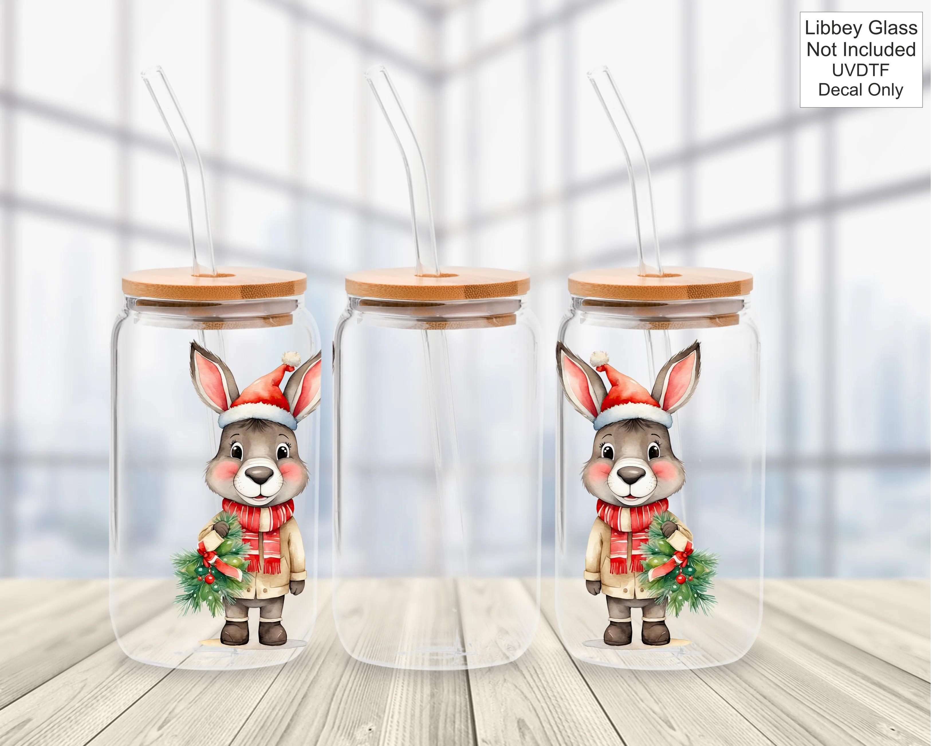 UVDTF 16oz Libbey Glass Wrap - Christmas Donkey - Image 3