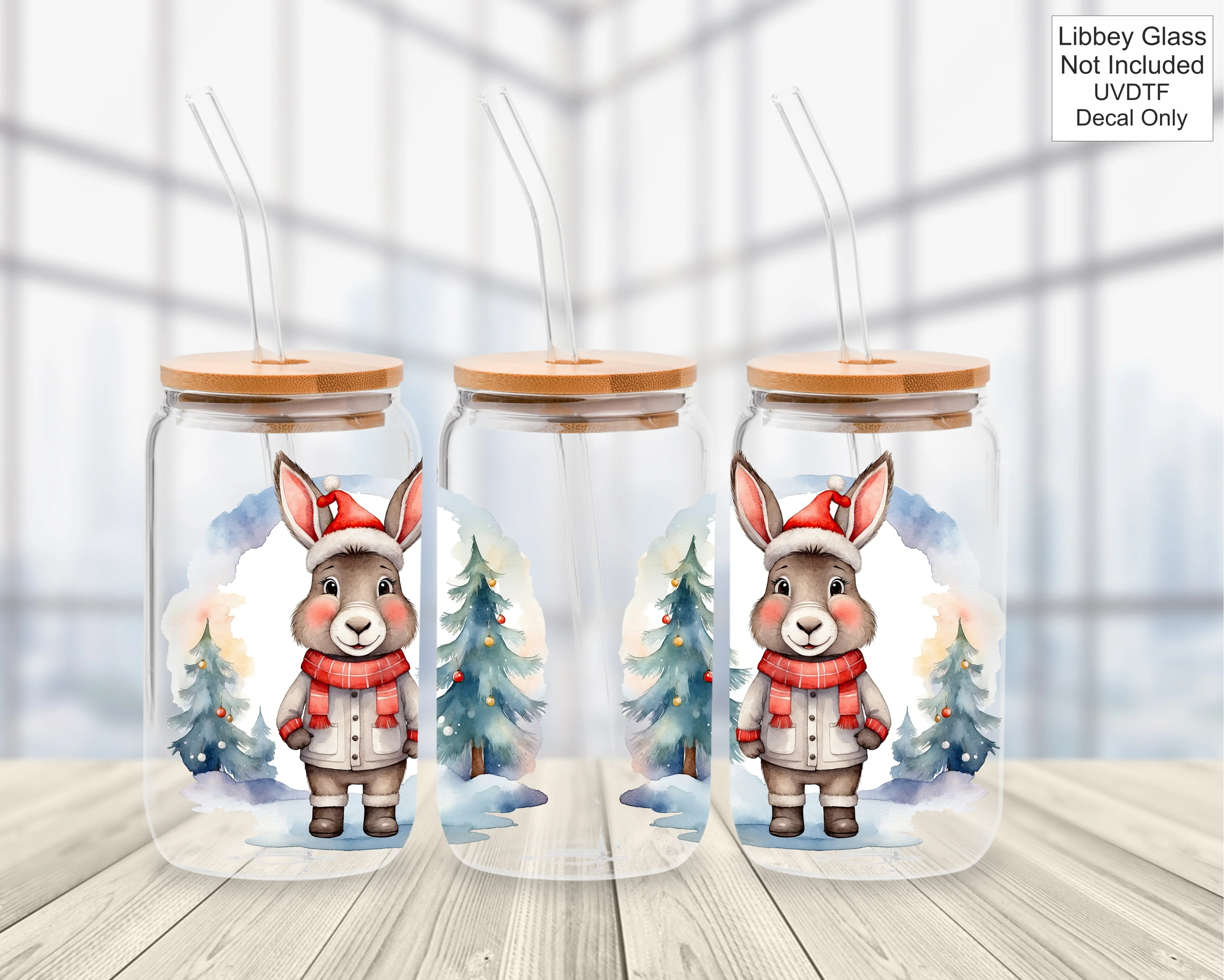 UVDTF 16oz Libbey Glass Wrap - Christmas Donkey - Image 5