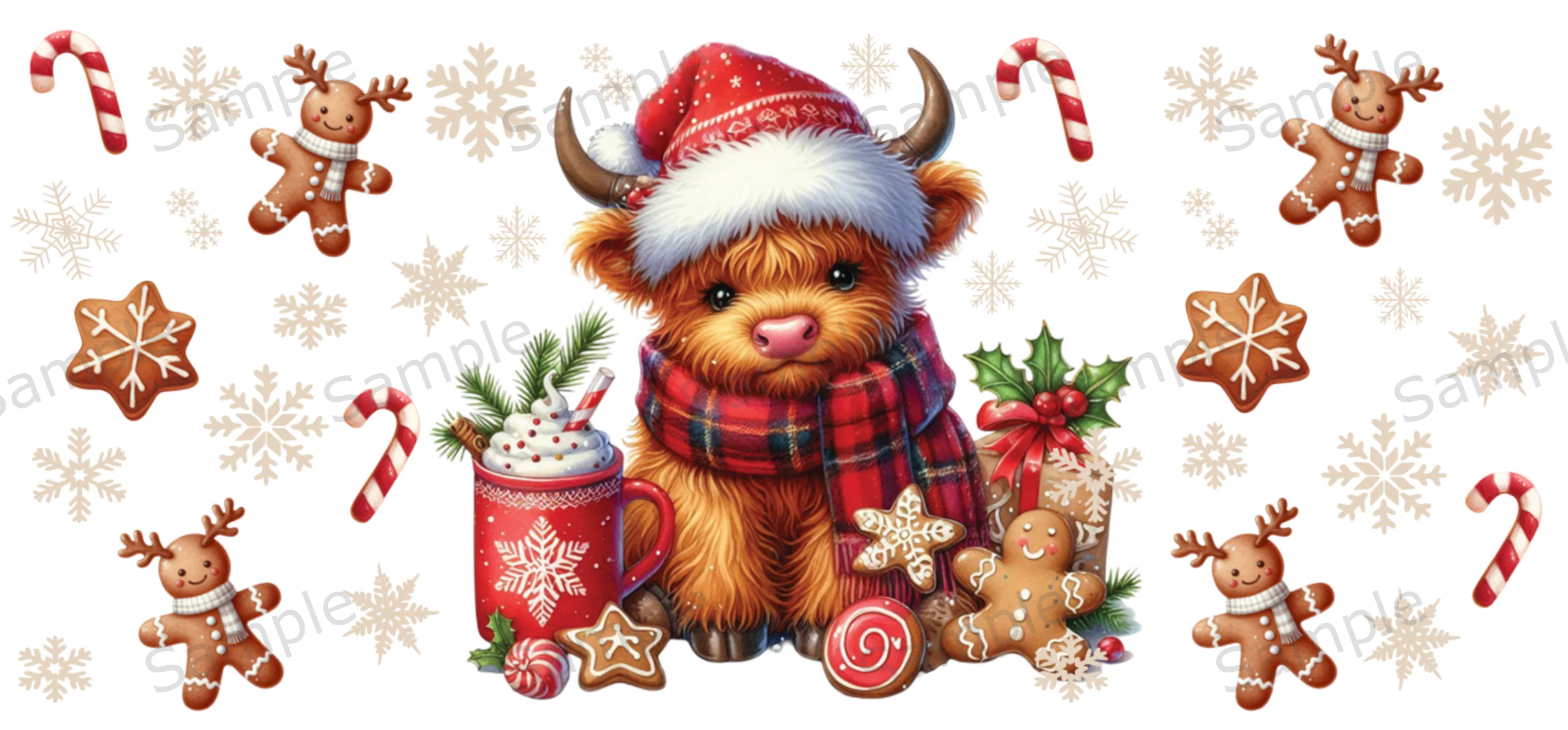 UVDTF 16oz Libbey Glass Wrap - Highland Cow Christmas - Image 2