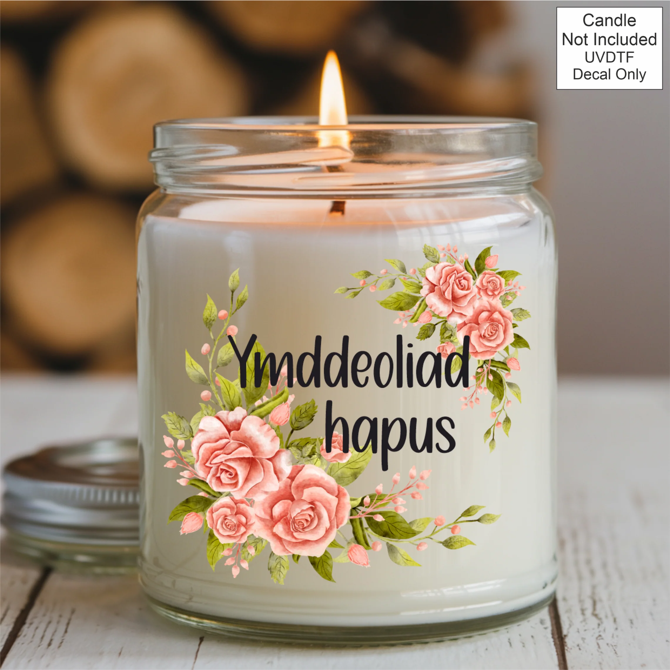 UVDTF Celebration Pink Rose Candle - Welsh - Image 3