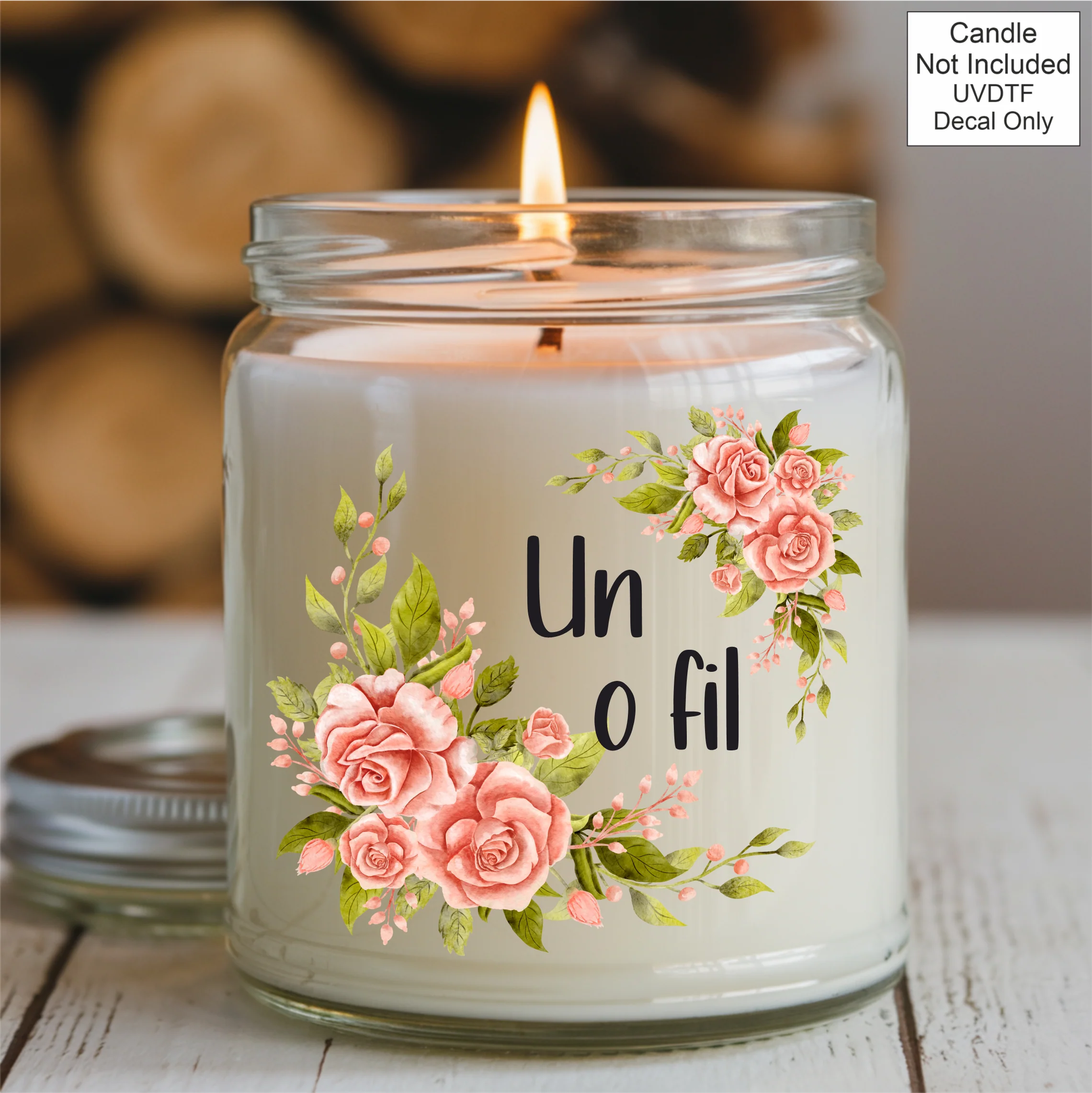 UVDTF Celebration Pink Rose Candle - Welsh - Image 6