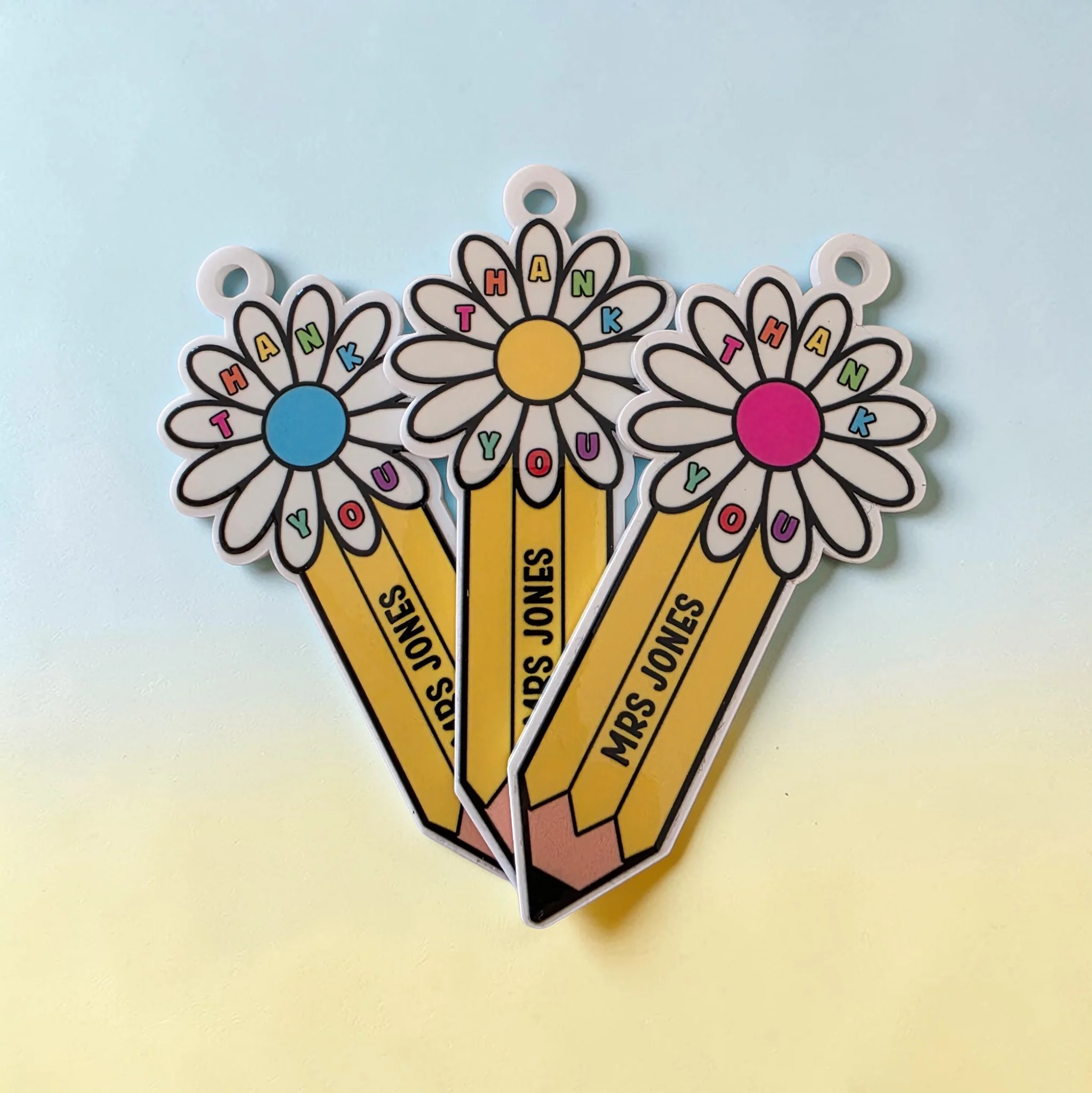 Flower Teacher Pencil Acrylic Keyring - Image 2