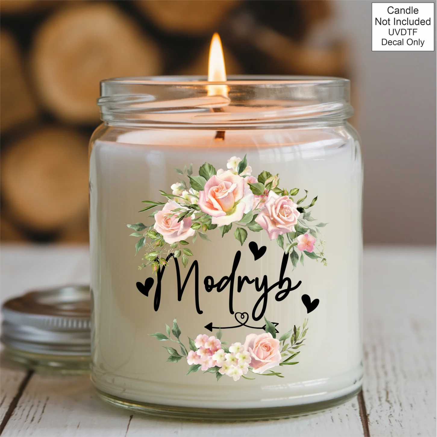 UVDTF Mothers Day Candle pink flowers- Welsh Names - Image 8