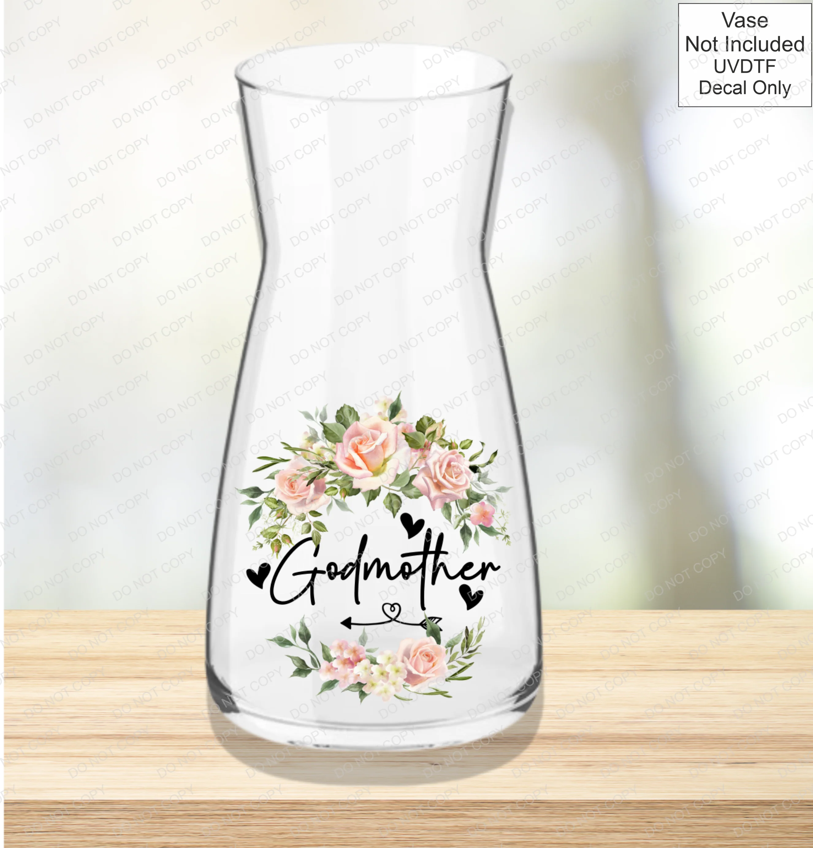 UVDTF Mothers Day Vase - Pink Roses - Image 3