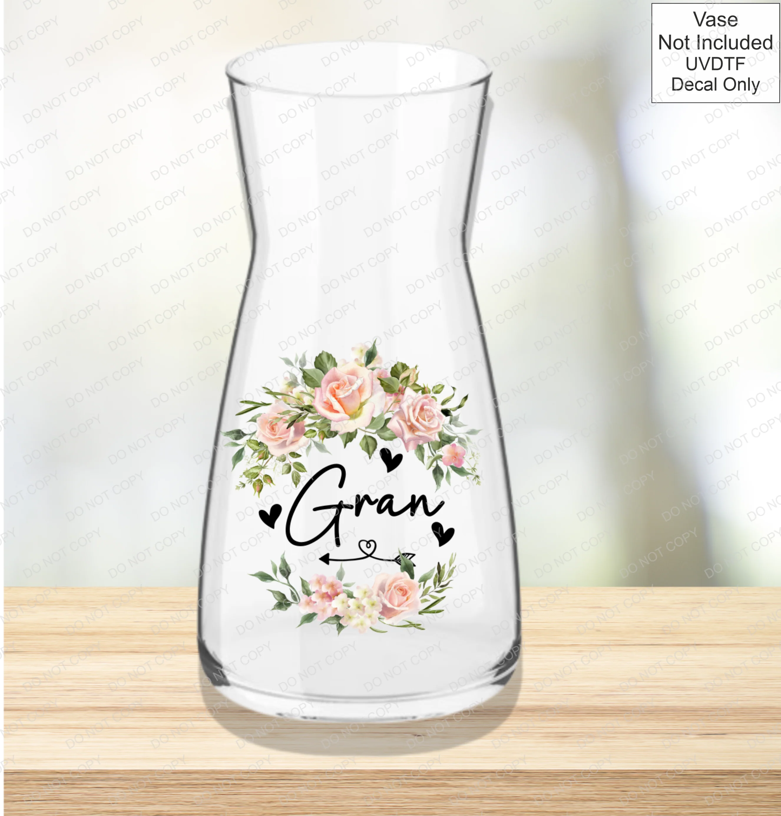 UVDTF Mothers Day Vase - Pink Roses - Image 4